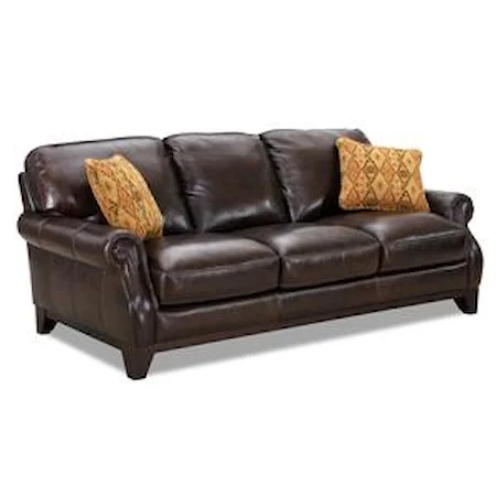 Leather Rolled Arm Sofa With Fabric Accent Pillows